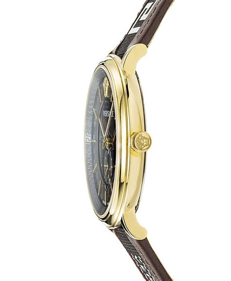 Versace Men's Swiss V Circle Greca Edition Brown Leather Strap 